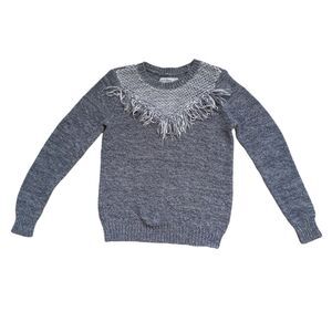 Abercrombie Kids Knit Sweater Girls 15 / 16 Gray Chunky Cable Fringe Neck